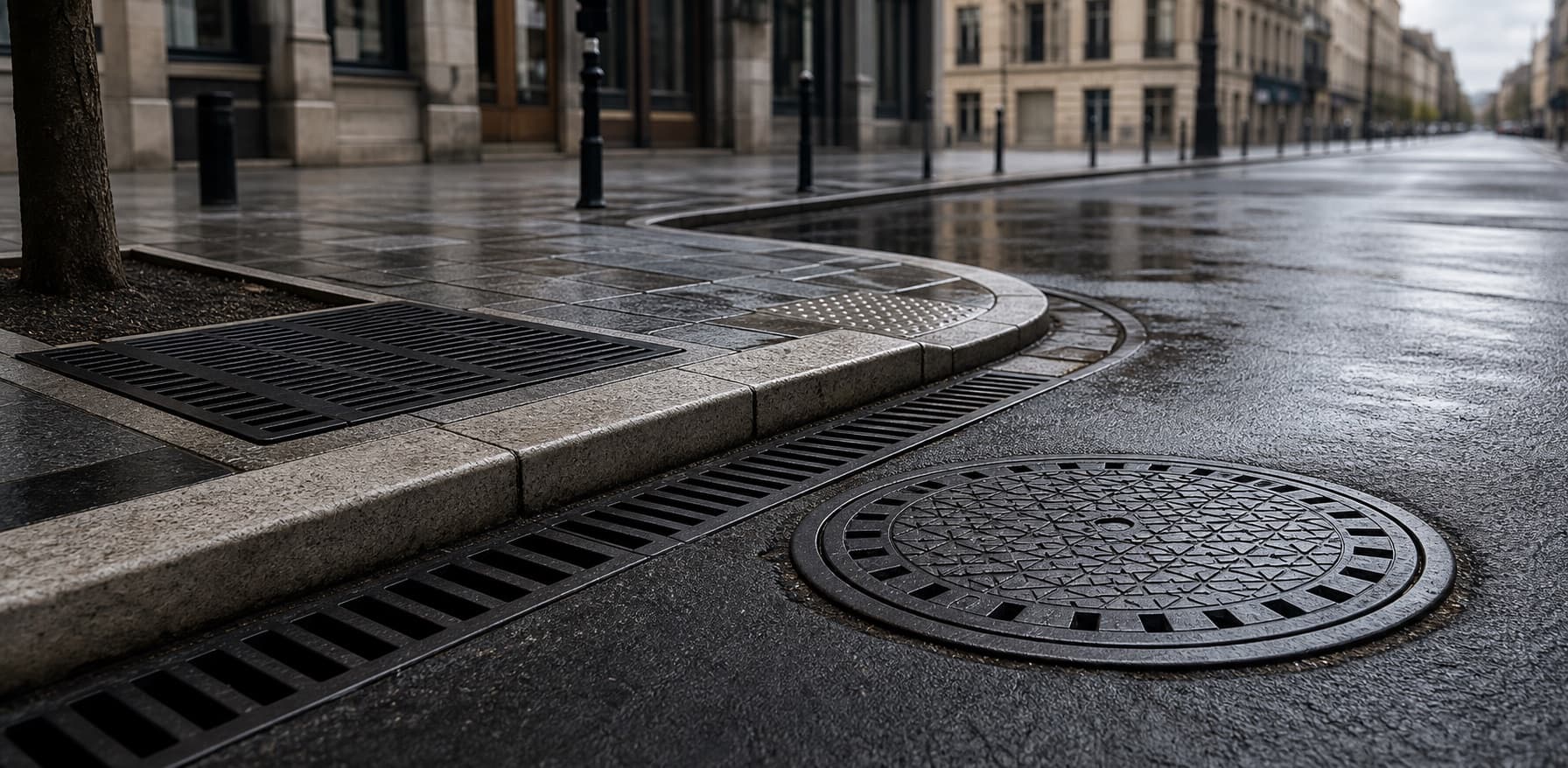 Fuente de calle y saneamiento
